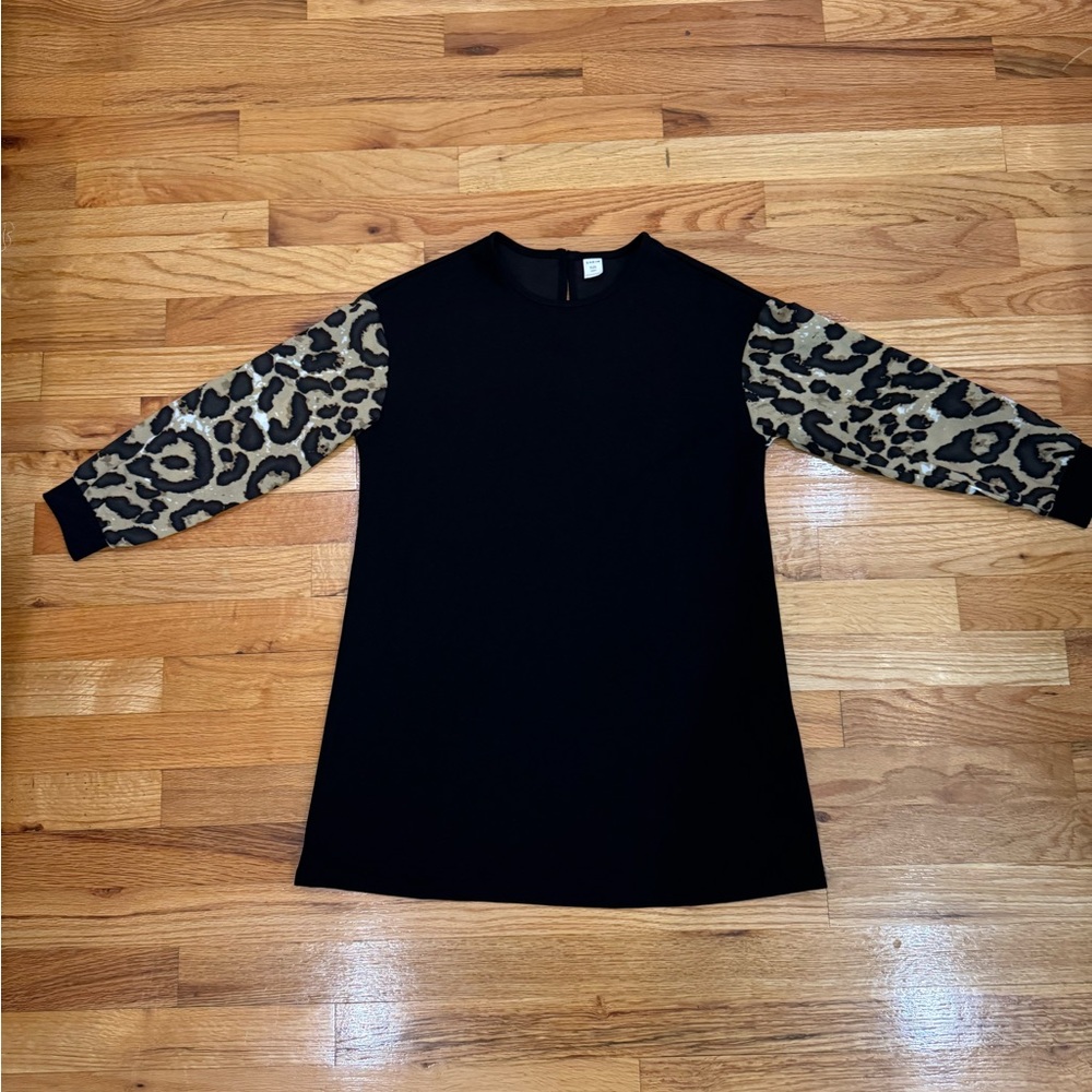 SHEIN Black Dress with Leopard Print Sleeves